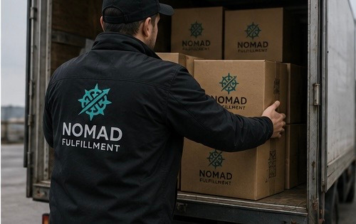 Сотрудник Nomad загружает коробы поставки в грузовик